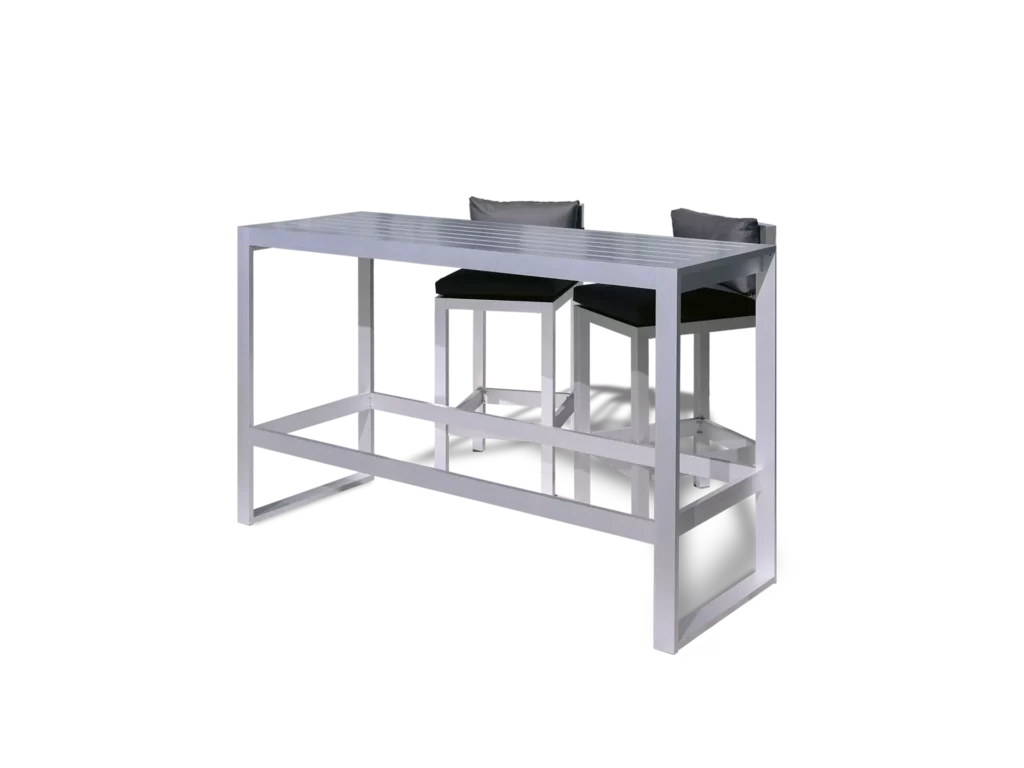 barra desayunador oregon sillones abugar minimalista y elegante comodo y sofisticado de aluminio con dos banquetas elegantes linea exterior