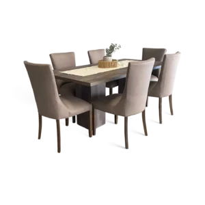 comedor con una mesa malta con 6 sillas con un estilo diseño moderno y elegante vista tres cuartos abugar sillones