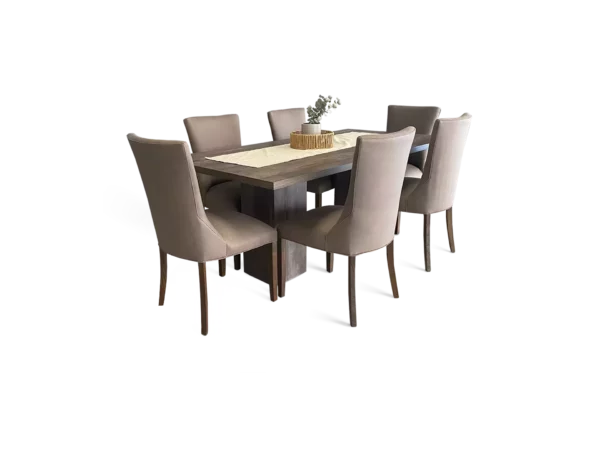 comedor con una mesa malta con 6 sillas con un estilo diseño moderno y elegante vista tres cuartos abugar sillones