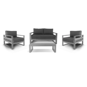 combo creta sillones abugar 2 sillones individuales sofa de 3 cuerpos y mesa ratona maldivas en combo minimalista y elegante comodo y sofisticado de aluminio linea exterior