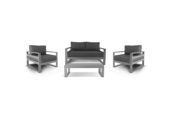 combo creta sillones abugar 2 sillones individuales sofa de 3 cuerpos y mesa ratona maldivas en combo minimalista y elegante comodo y sofisticado de aluminio linea exterior