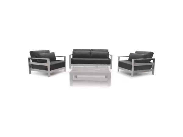 combo maldivas sillones abugar 2 sillones individuales sofa de 3 cuerpos y mesa ratona maldivas en combo minimalista y elegante de aluminio linea exterior
