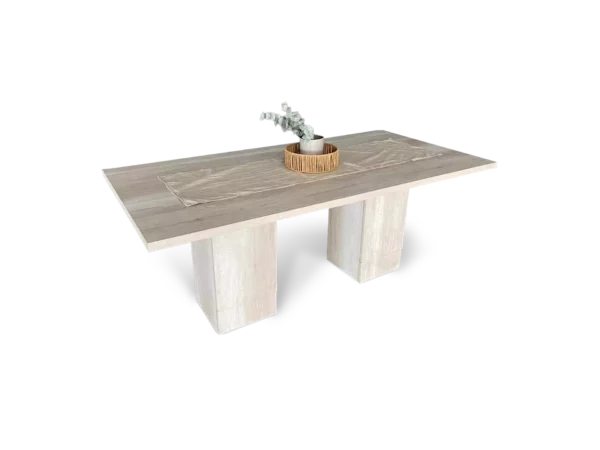 mesa malta moderna y elegante con 2 patas con area de almacenamiento vista tres cuartos abugar sillones