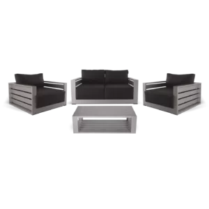 combo milo sillones abugar 2 sillones individuales sofa de 3 cuerpos y mesa ratona maldivas en combo minimalista y elegante comodo y sofisticado de aluminio linea exterior