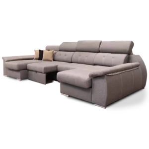 sofa olympo 4 modulos 3 cuerpos doble chaise longue abugar con asientos extensibles y apoya cabezas de 7 posiciones con luces led personalizables y parlantes bluetooth