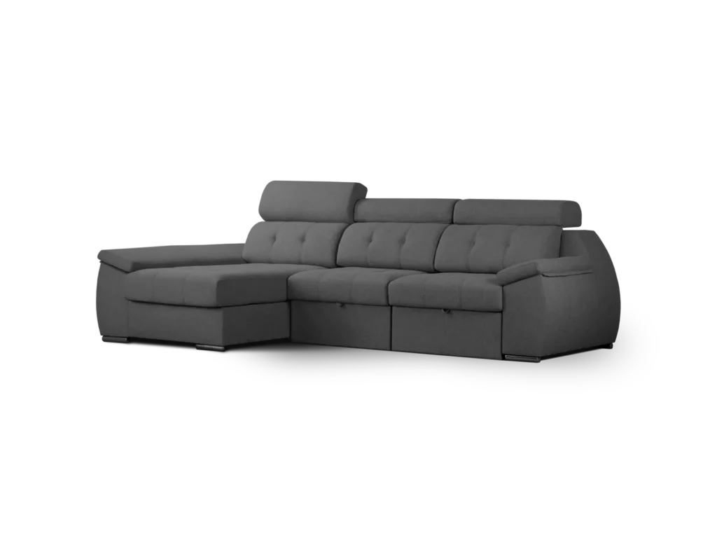 sofa olympo 3 modulos con chaise longue abugar con asientos extensibles y apoya cabezas de 7 posiciones con luces led personalizables y parlantes bluetooth