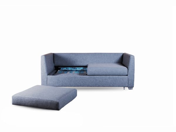sofa marite azul vista de frente con mecanismo externo con un colchon sofa sillon cama de 2 plazas