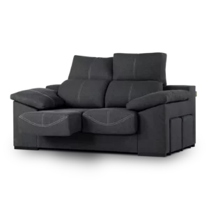 sofa galaxy 2 cuerpos 2 modulos abugar con asientos extensibles y apoya cabeza con 5 posiciones con dos puff y baulero