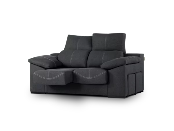 sofa galaxy 2 cuerpos 2 modulos abugar con asientos extensibles y apoya cabeza con 5 posiciones con dos puff y baulero