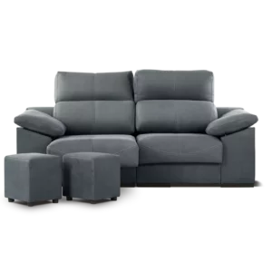 sofa galaxy 3 cuerpos 2 modulos abugar con asientos extensibles y apoya cabeza con 5 posiciones con dos puff y baulero