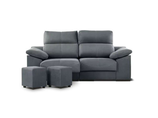 sofa galaxy 3 cuerpos 2 modulos abugar con asientos extensibles y apoya cabeza con 5 posiciones con dos puff y baulero