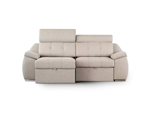 sofa olympo 2 modulos 2 cuerpos abugar con asientos extensibles y apoya cabezas de 7 posiciones con luces led personalizables y parlantes bluetooth