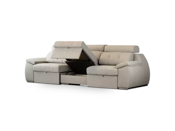 sofa olympo 3 modulos 3 cuerpos abugar con asientos extensibles y apoya cabezas de 7 posiciones con luces led personalizables y parlantes bluetooth