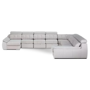 sofa olympo con modulos personalizados con o sin chaise longue abugar con asientos extensibles y apoya cabezas de 7 posiciones con luces led personalizables y parlantes bluetooth