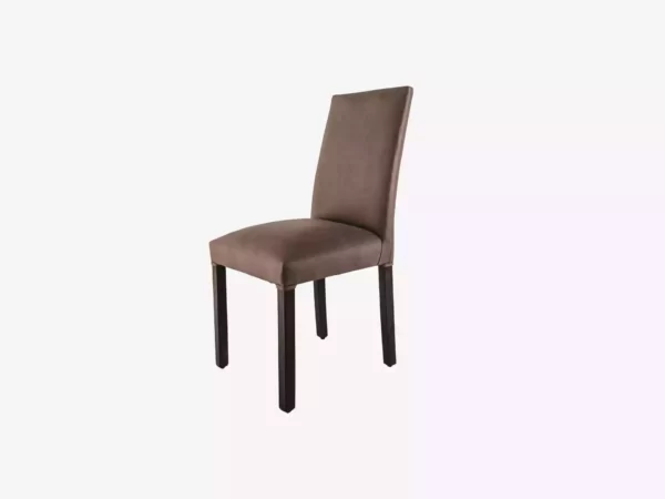 silla enfundada abugar vista de tres cuartos de frente color chocolate en cuero tex