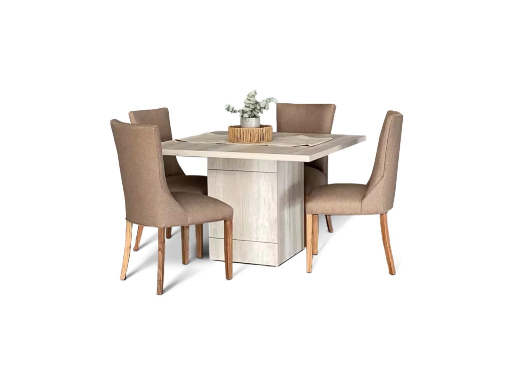 comedor kaly con 4 sillas mesa cerrada vista de tres cuartos abugar para 4 a 8 personas