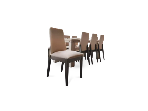 silla nepal abugar vista tres cuartos frente beige con juego comedor con mesa venecia de 4 patas