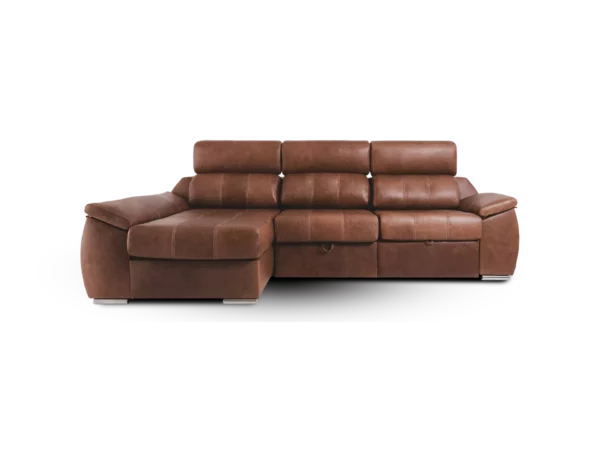 sofa olympo 3 modulos con chaise longe categoria lusso cuero lujo chocolate frente