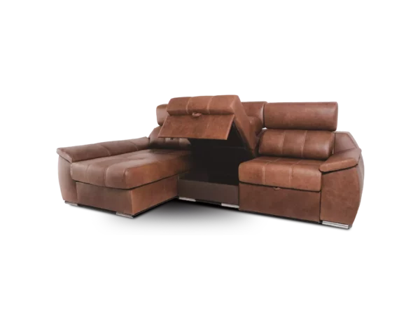 sofa olympo 3 modulos con chaise longe categoria lusso cuero lujo chocolate modulo abierto